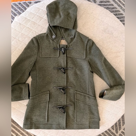 THEORY Small Petite Olive Green Wool Blend Toggle Peacoat...